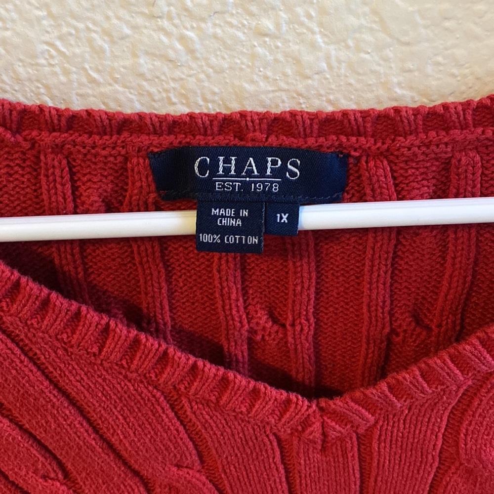 Chaps Red Cropped V-Neck Sweater Y2k - image 3